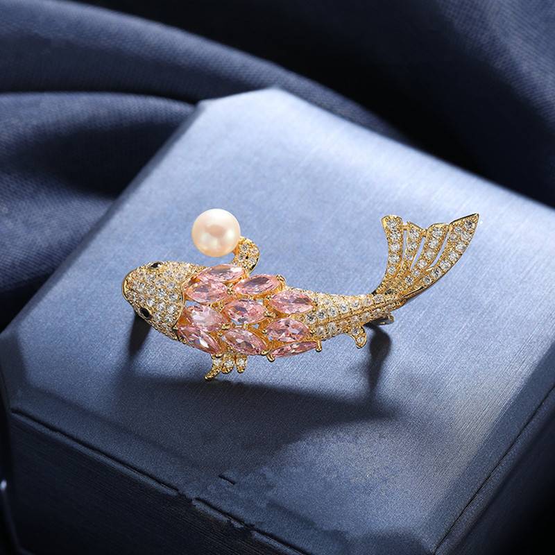 Classic Delicate Carp Full Pearl Pins Brooches For Men - Temu
